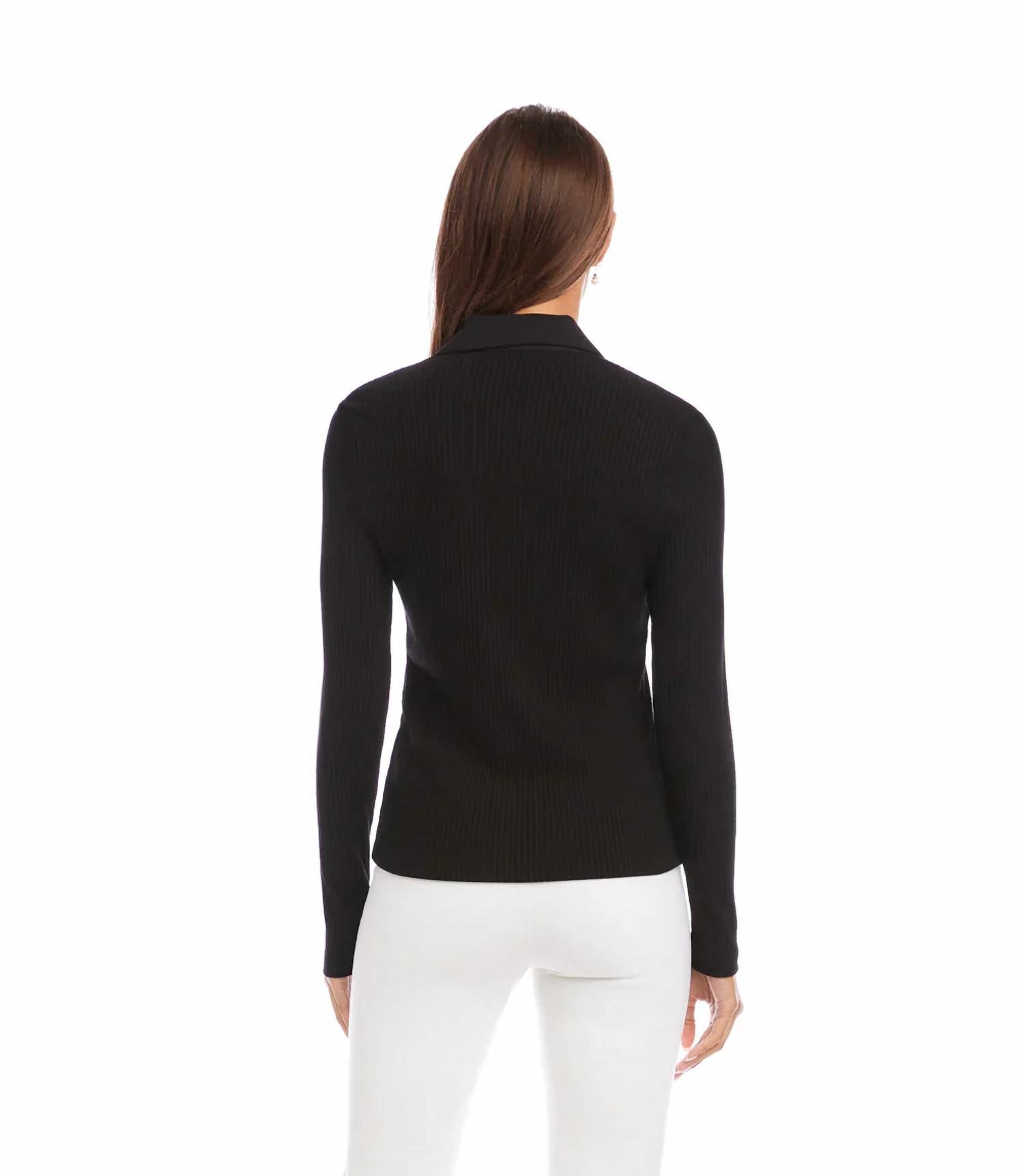 Karen Kane - Raveen Ribbed Long Sleeve Button Front Top