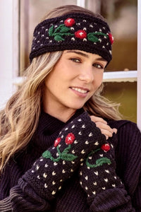 By Many Hands - Cherries Noir Knit Handwarmers