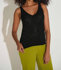 Joseph Ribkoff - V-neck Metallic Knitted Camisole With Rhinestones