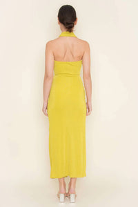 Fore Collection - Ruched Drawstring Sleeveless Halter Dress