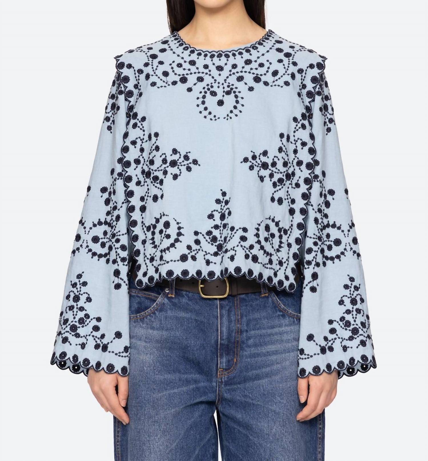 Sea - Frances Long Sleeve Embroidered Top