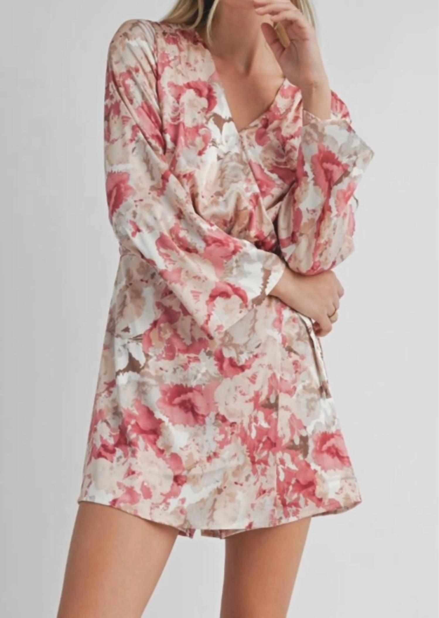 Sadie & Sage Women's Surplice Overlap Floral Romper in white red - women's dress - alternate view