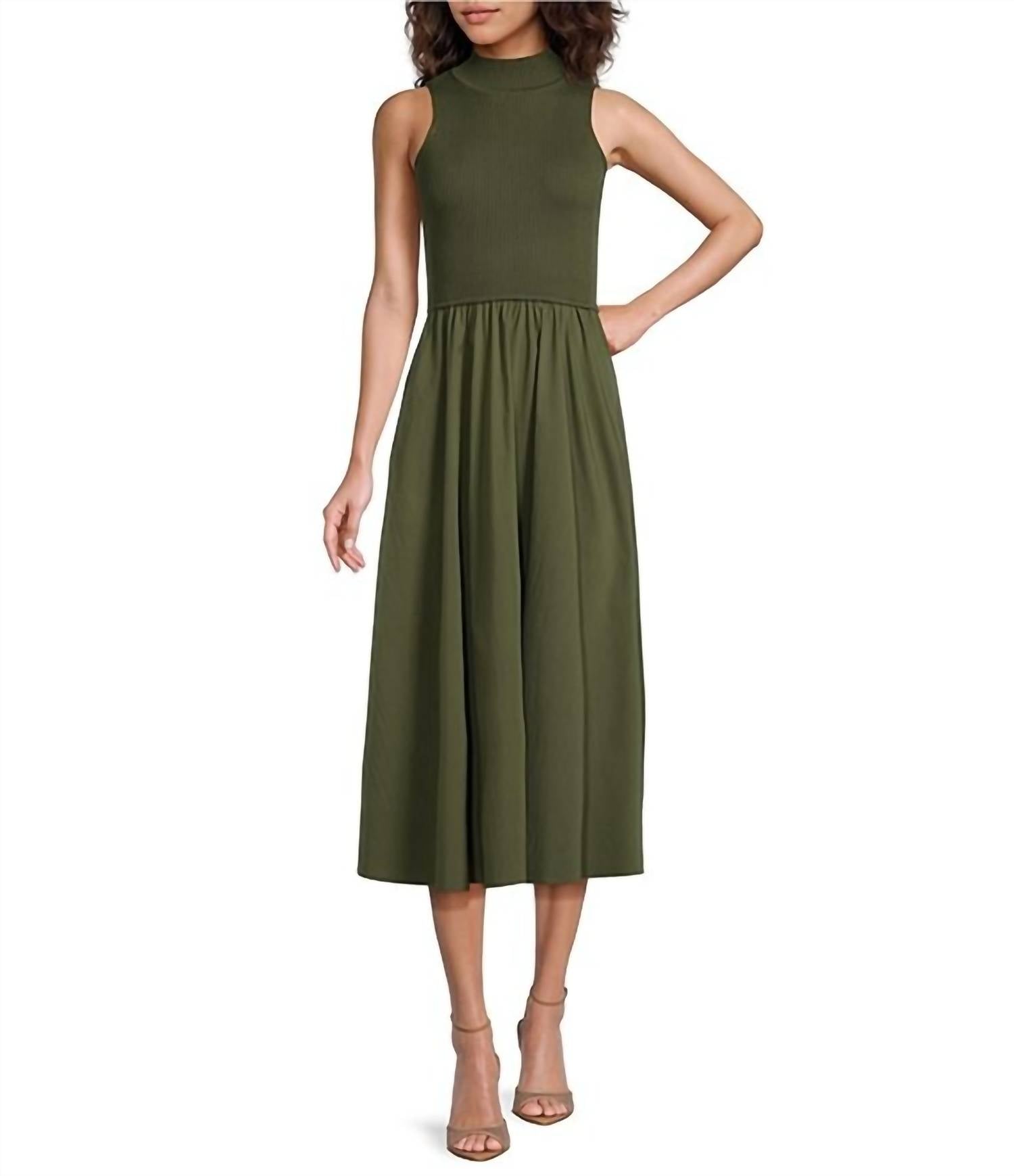 Elan - Mix Media Mock Neck Sleeveless Midi Dress