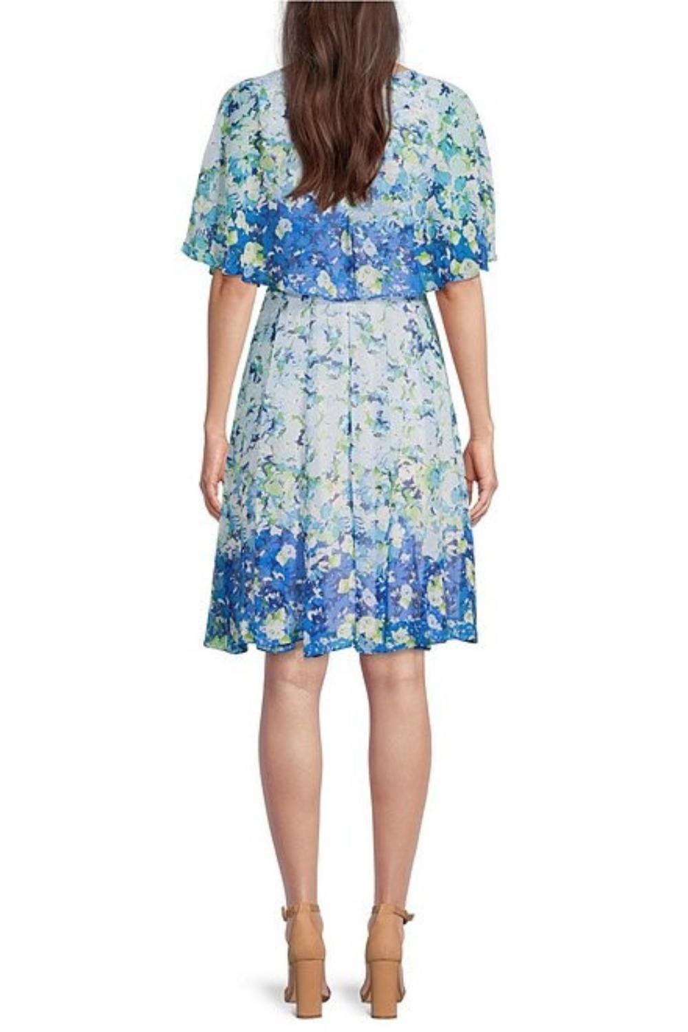 Maison Tara - Floral Print Short Sleeve Cape Fit & Flare Dress