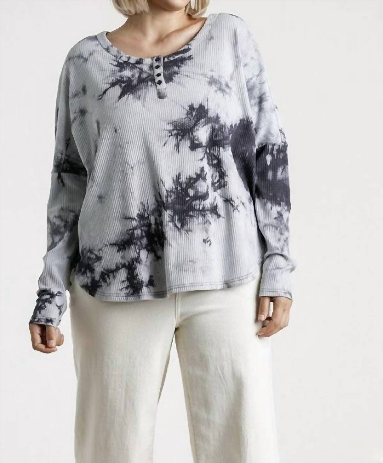 umgee Tie Dye Ribbed Top in grey - women's long sleeve top - view 5