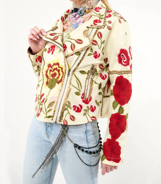 Aratta - Carmen Embroidered Denim Motorcycle Jacket