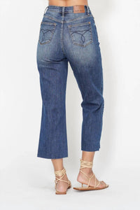 Judy Blue Wide Leg Crop With Back Pocket Embroidery Jeans in blue - women's pants - detail view