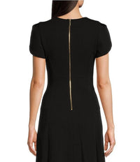 Calvin Klein - Scuba Crepe Short Tulip Sleeve A-line Midi Dress