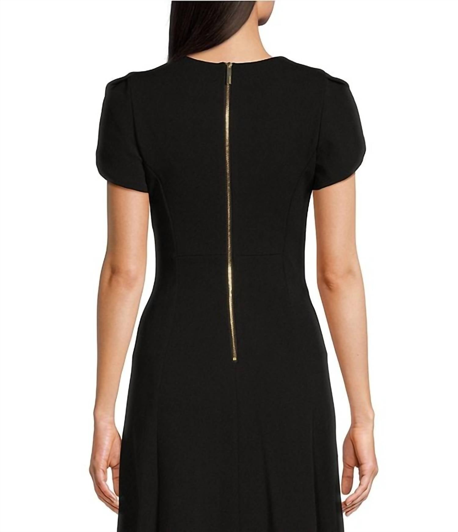 Calvin Klein - Scuba Crepe Short Tulip Sleeve A-line Midi Dress
