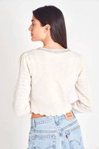 LoveShackFancy Brynner Crop Long Sleeve Cardigan in pebble - women's sweater - alternate view