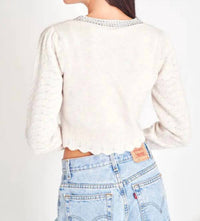 LoveShackFancy Brynner Crop Long Sleeve Cardigan in pebble - women's sweater - detail view