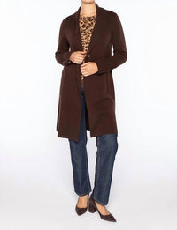 Kinross Women's Long Notch Collar Cardigan in chocolate - women's cardigan