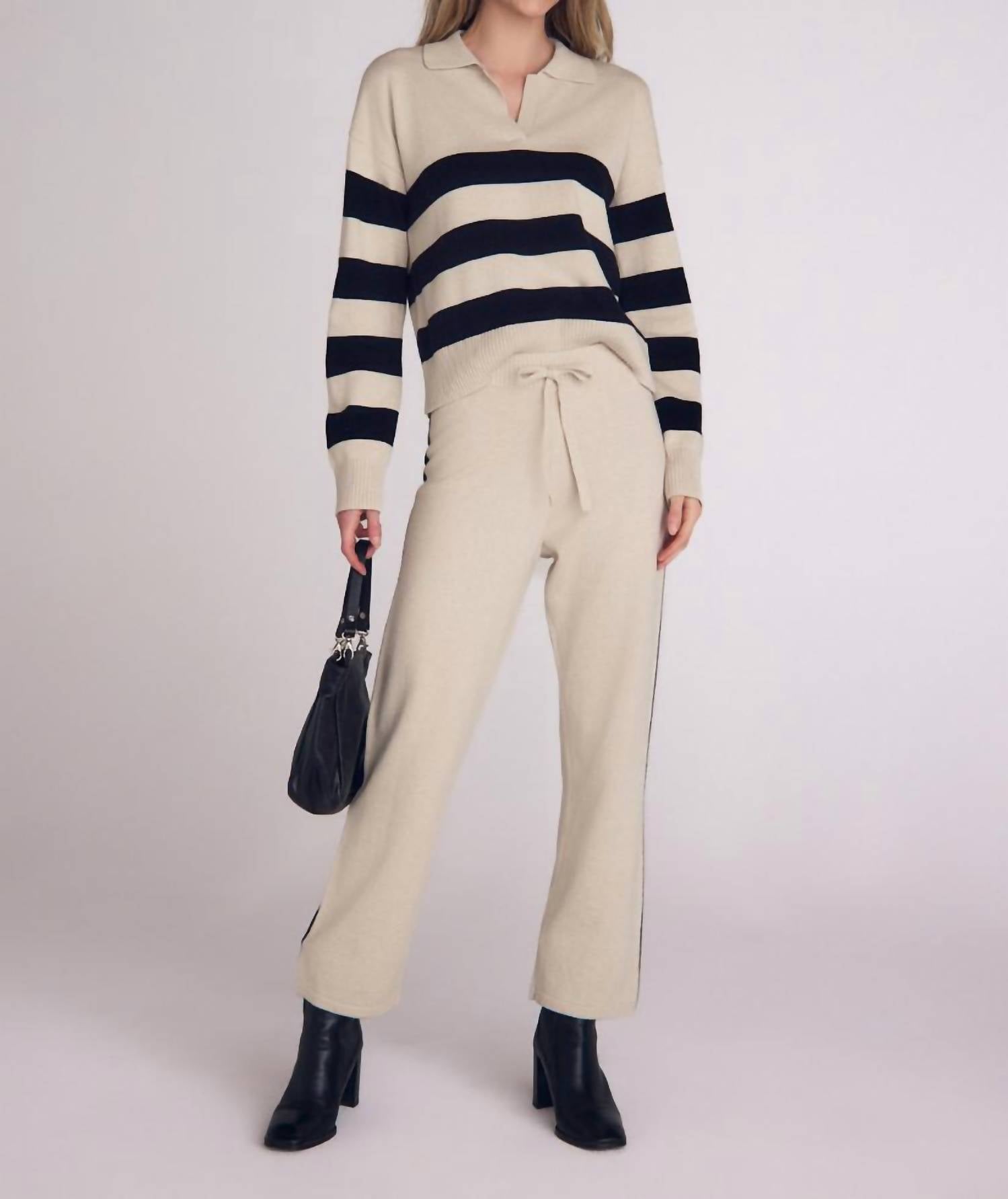 Bella Dahl Side stripe straight leg Pant in oat black - women's pants