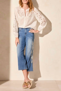 Tribal - Audrey Mid Rise Embroidered Girlfriend Crop Jeans