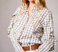 Blue B - Gingham Embroidered Western Snap Top