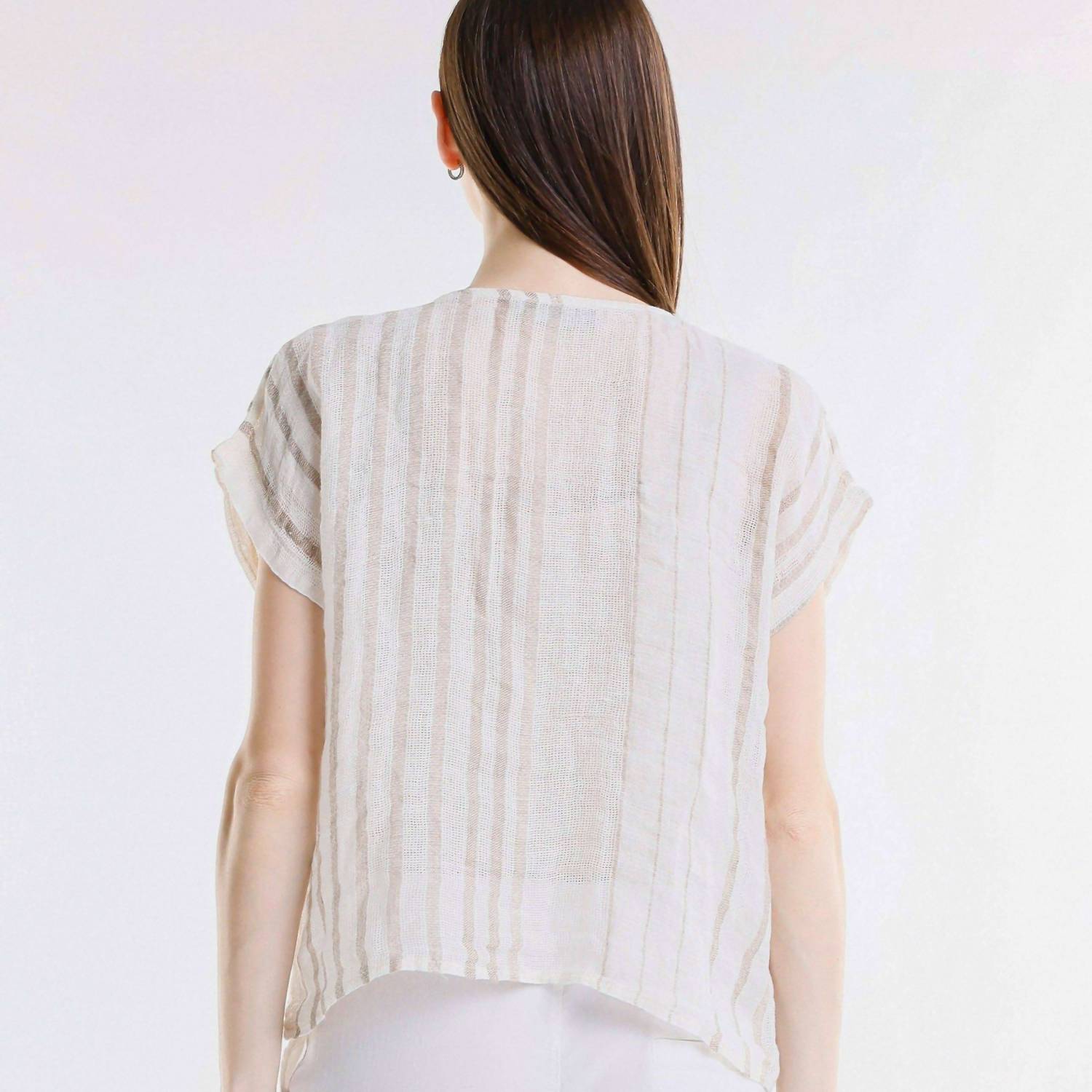 Tina Stephens Italy - Women's Heidi Short Sleeve Specialty Linen Striped Top