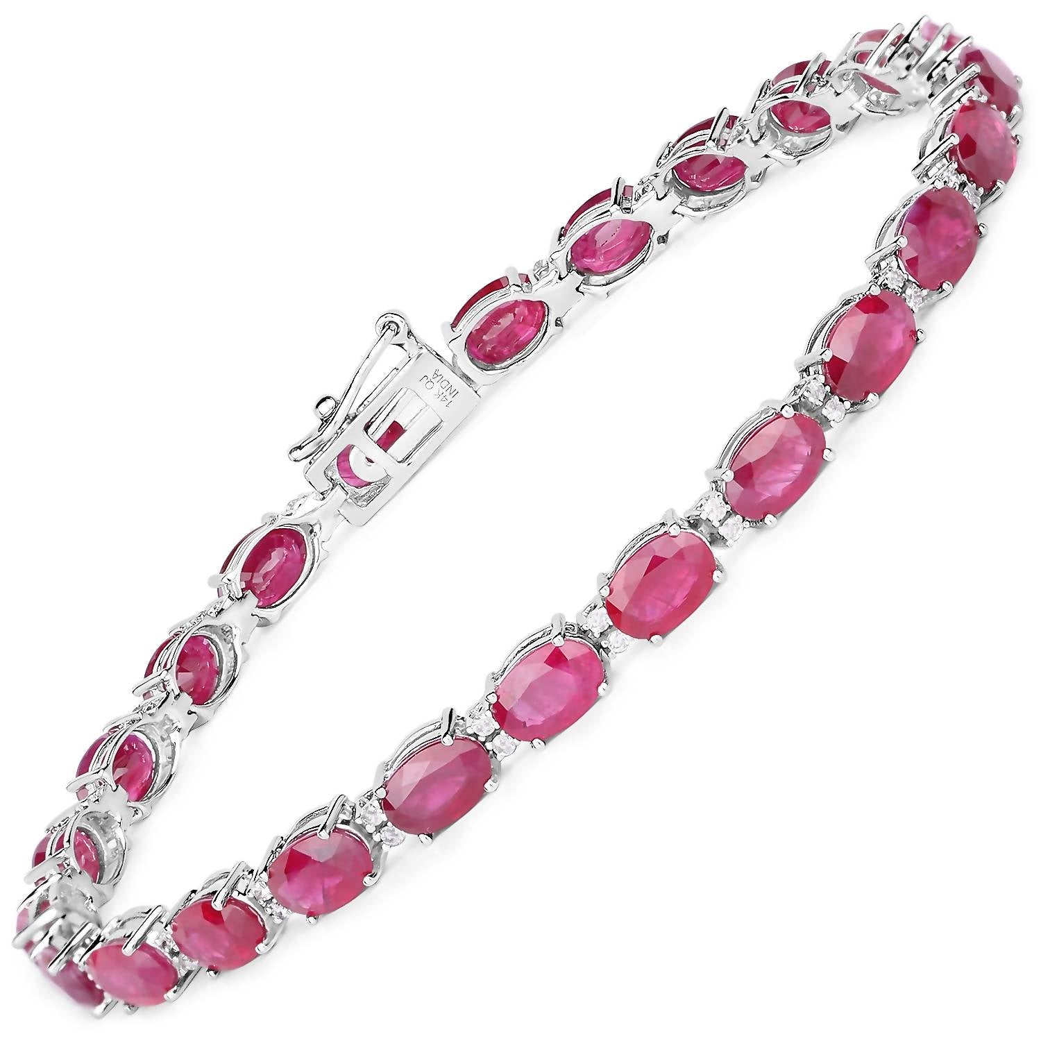 Diana M Jewels Women's Oval Natural Ruby Bracelet (12.78 Ct) - Grand in 14k white gold - women's jewelry