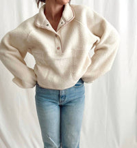 Buttermelon Fleece Button Front Side Pocket Long Sleeve Top in ivory pink - women's sweater