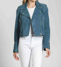 11 Uptown - Cropped Goat Suede Jacket With Zipper Detail