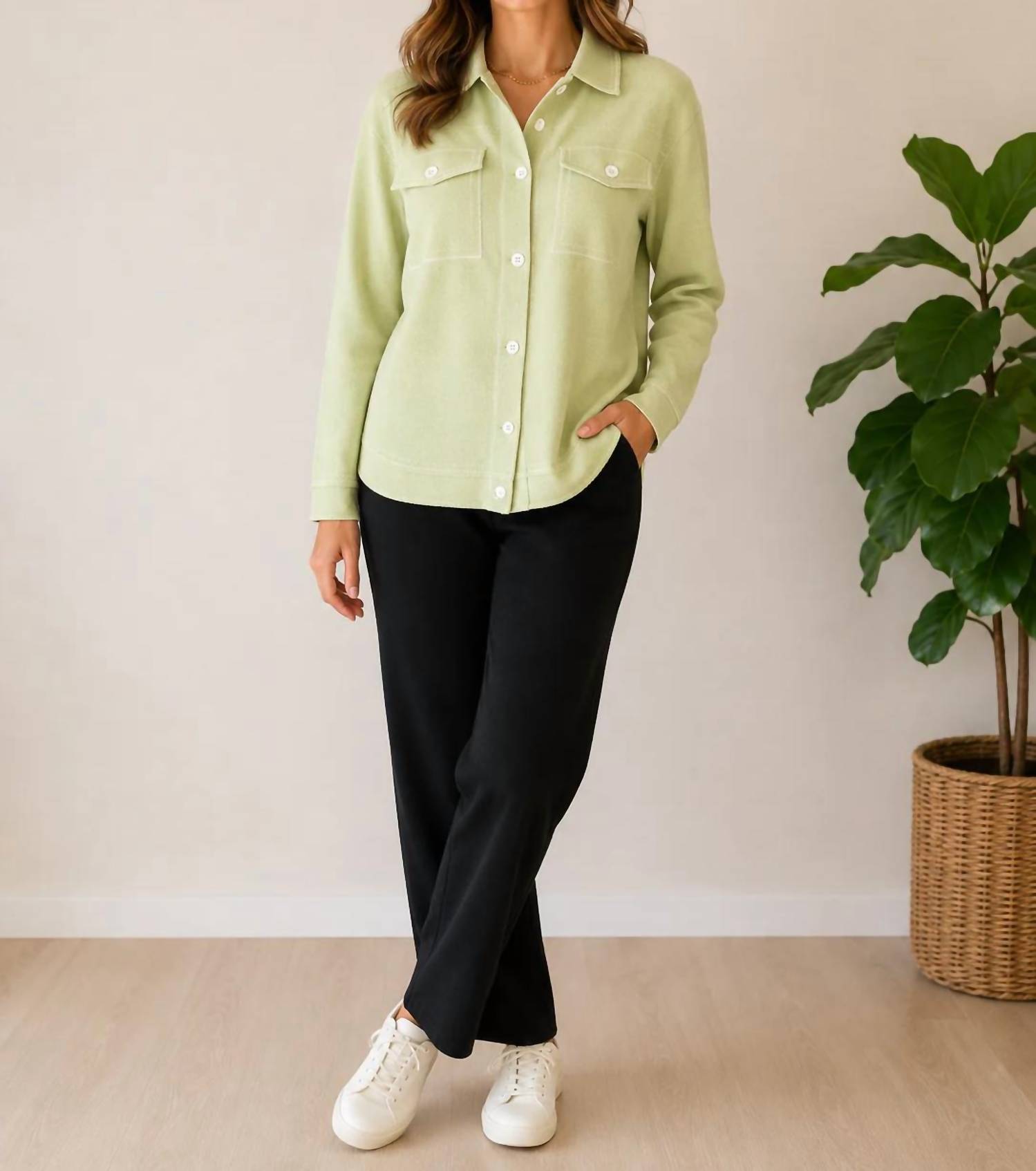 Trisha Tyler - Contrast Stitch Knit Button-Up Cardigan