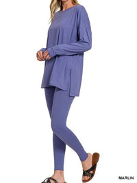 Zenana - Soft Brushed Fabric Round Neck Long Sleeve Top & Leggings - 2 Pieces Set