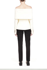 Marina Moscone - Foldover Shawl Off-the-shoulder Jacket