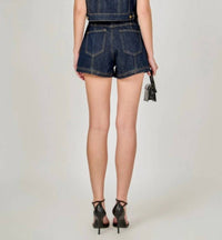 endless rose Women's High Waisted Shorts in dark denim - women's shorts - detail view