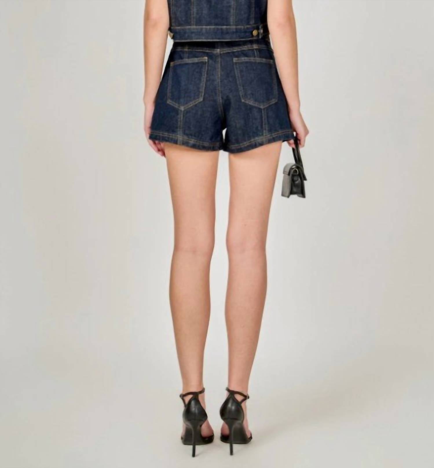 endless rose Women's High Waisted Shorts in dark denim - women's shorts - detail view