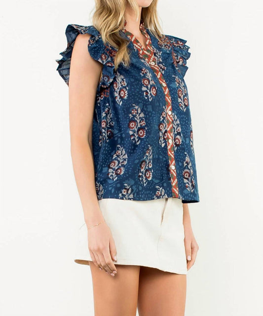 Thml - Flutter Sleeve Floral Print V-Neck Top