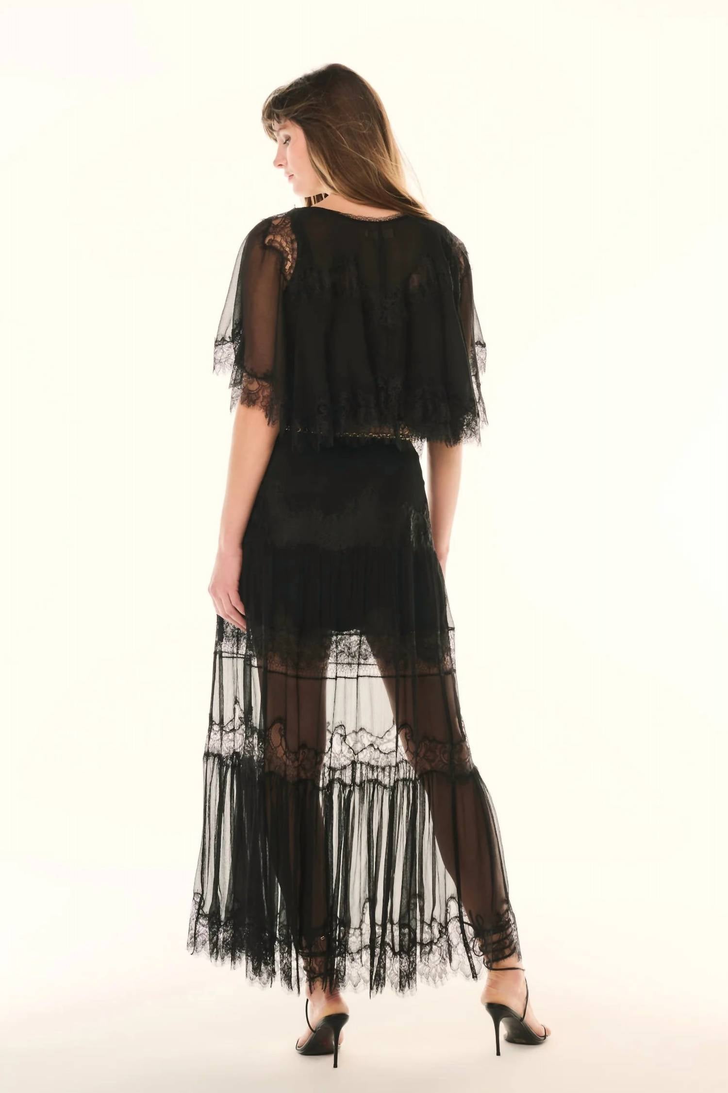 LoveShackFancy Aureline Midi Skirt in black - women's skirt - view 4