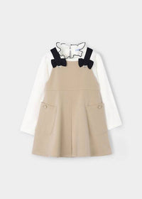 Mayoral Girl's Pinafore Dress Set in beige - kids' dress - detail view