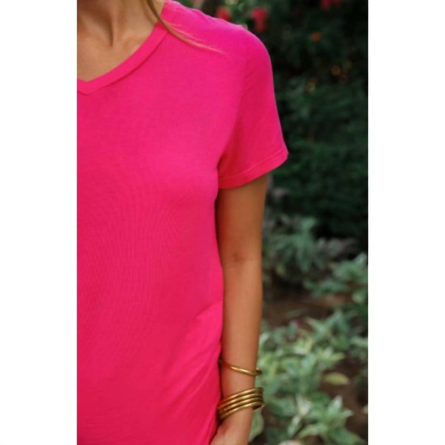 Jess Lea Women's V Neck Essential Top in hot pink - women's t-shirt - alternate view