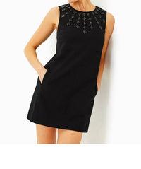 Lilly Pulitzer Edita Embellished Stretch Shift Dress in noir 1 - women's dress