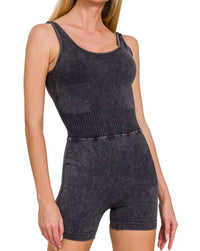 Zenana - Washed Sports Romper With Removable Bra Pad