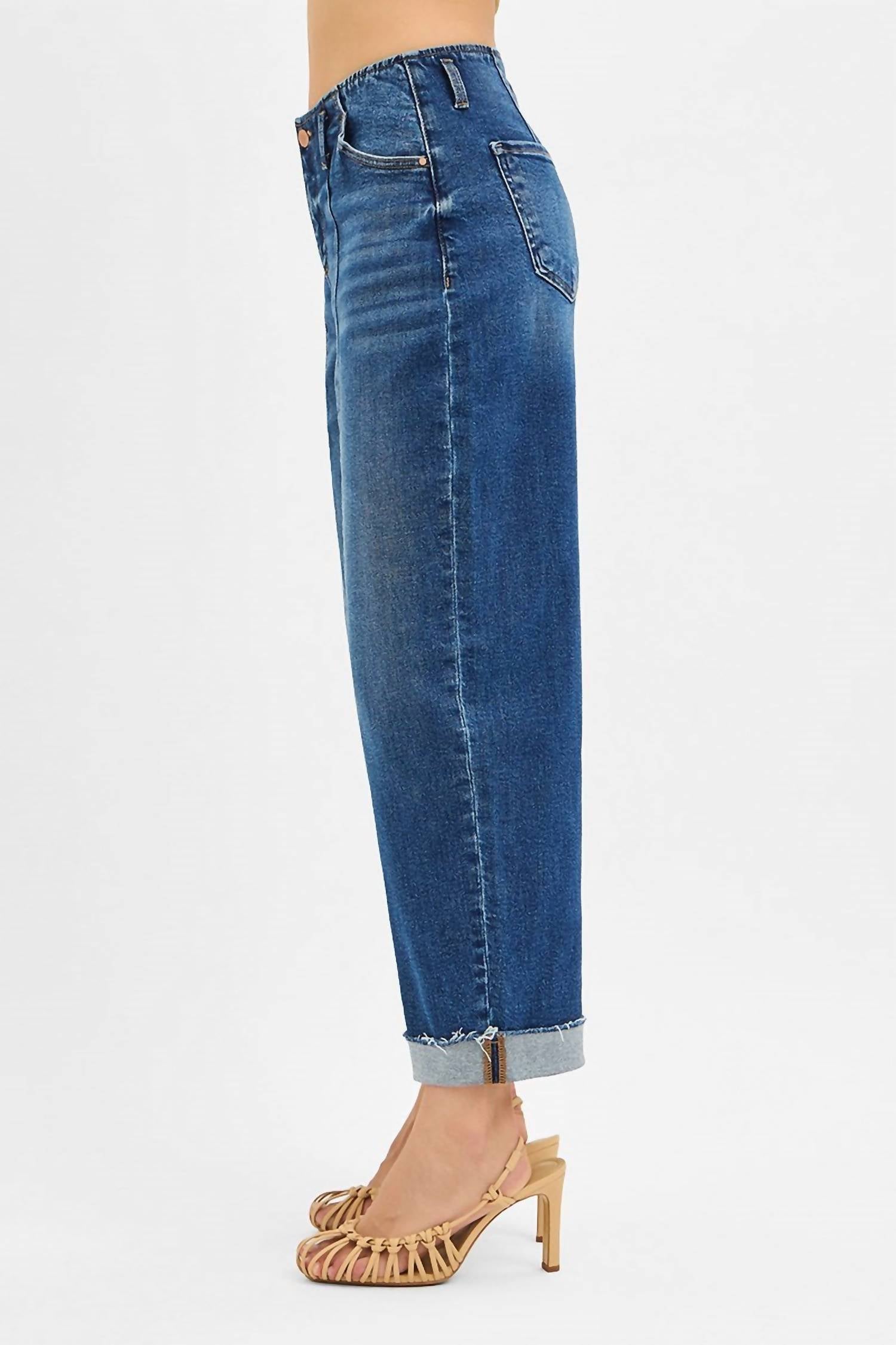 Risen - Front Seam Detail High Rise Barrel Jeans