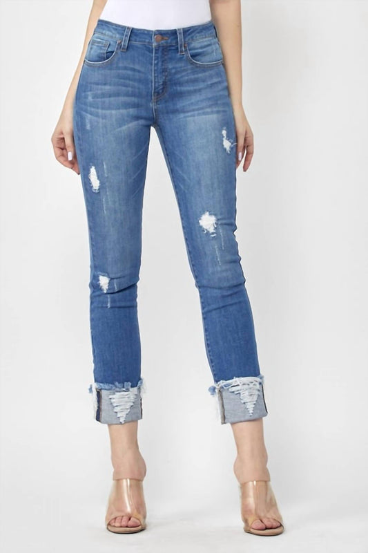 Risen - Frayed Cuff Mid Rise Skinny Jean
