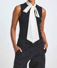 Derek Lam 10 Crosby - Calista Mixed Media Tie Neck Sweater