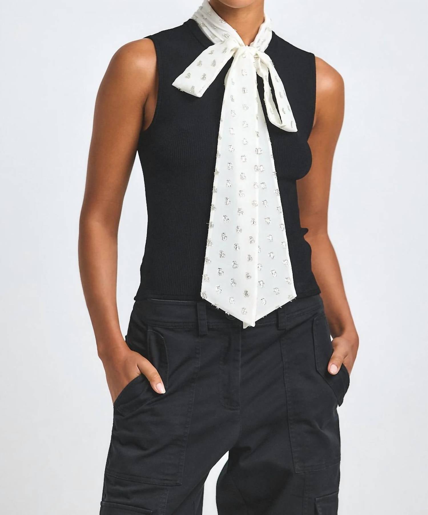 Derek Lam 10 Crosby - Calista Mixed Media Tie Neck Sweater