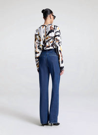 A.L.C. Georgia Satin Top in black camel - women's blouse - detail view