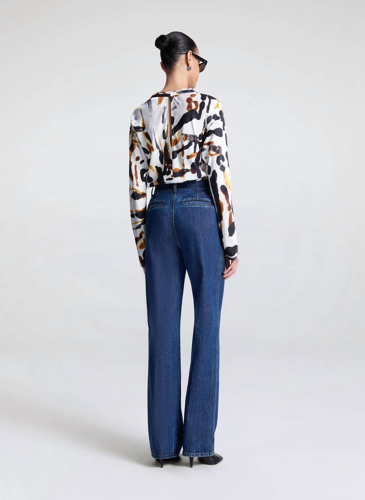 A.L.C. Georgia Satin Top in black camel - women's blouse - detail view