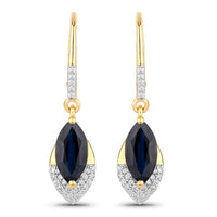 Diana M Jewels Women's Marquise Natural Sapphire Stud Earrings (2.79 Ct) - Signature in 14k yellow gold - women's jewelry