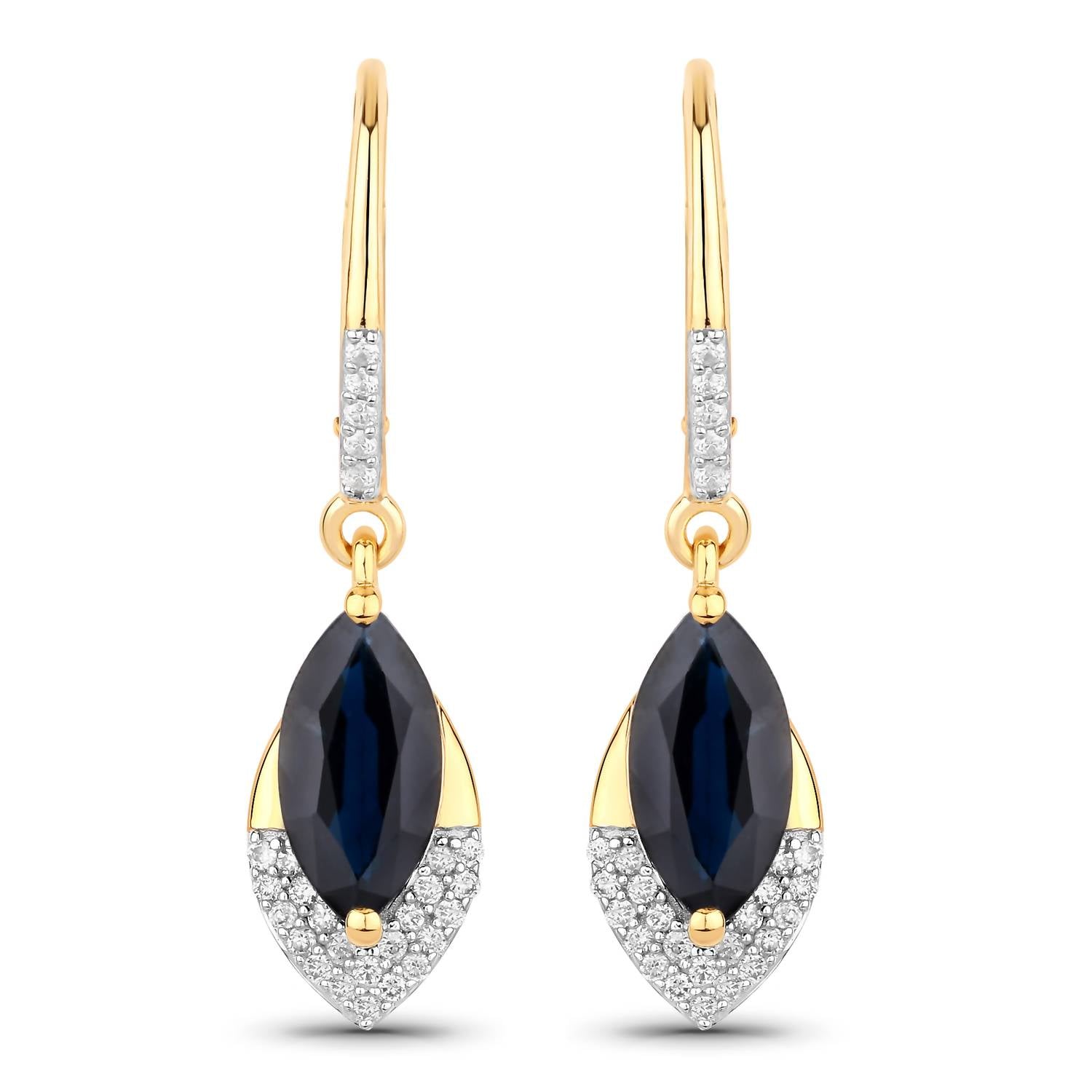 Diana M Jewels Women's Marquise Natural Sapphire Stud Earrings (2.79 Ct) - Signature in 14k yellow gold - women's jewelry