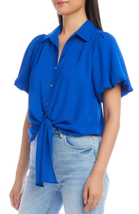 Karen Kane - Puff Sleeve Tie Front Top