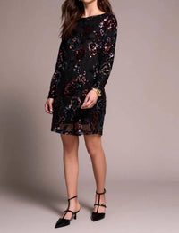 Tribal - Fiorielle Floral Sequin Mesh Lined A-line Dress