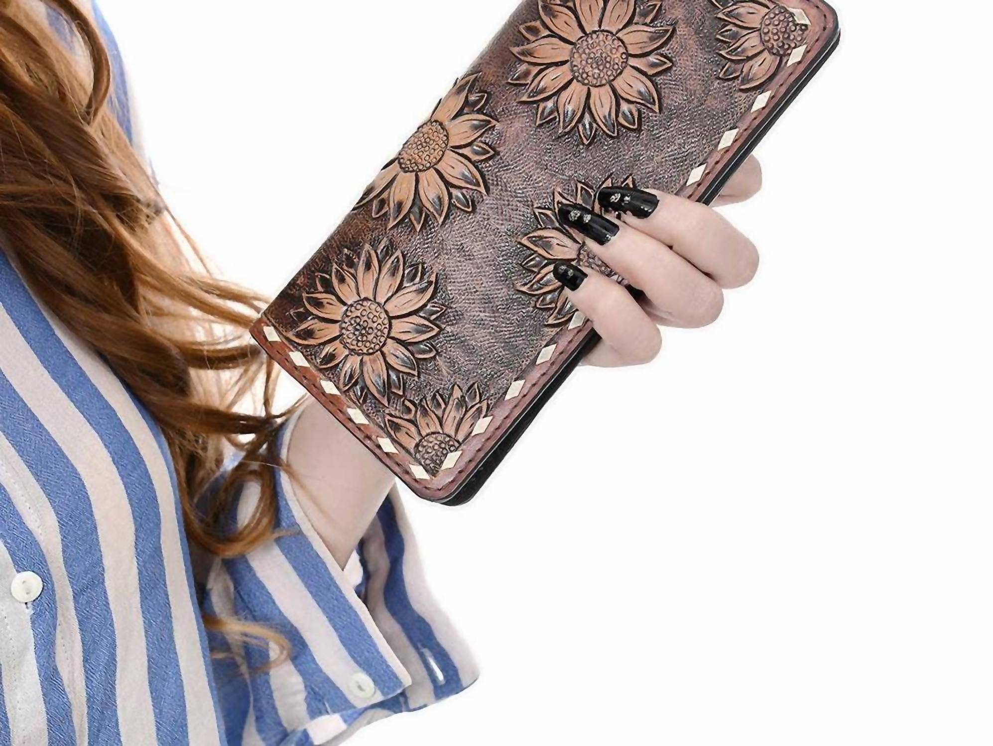 Ohlay - Women's Hand-tooled Leather Western Floral Wallet