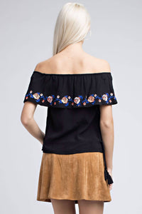 Honey Punch - Strapless Embroidered Ruffle Top