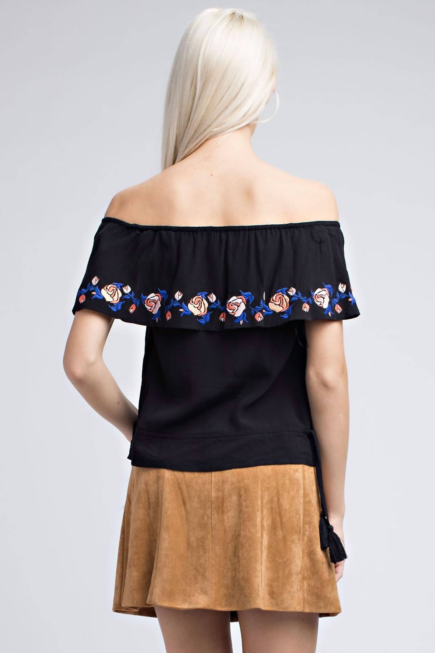 Honey Punch - Strapless Embroidered Ruffle Top