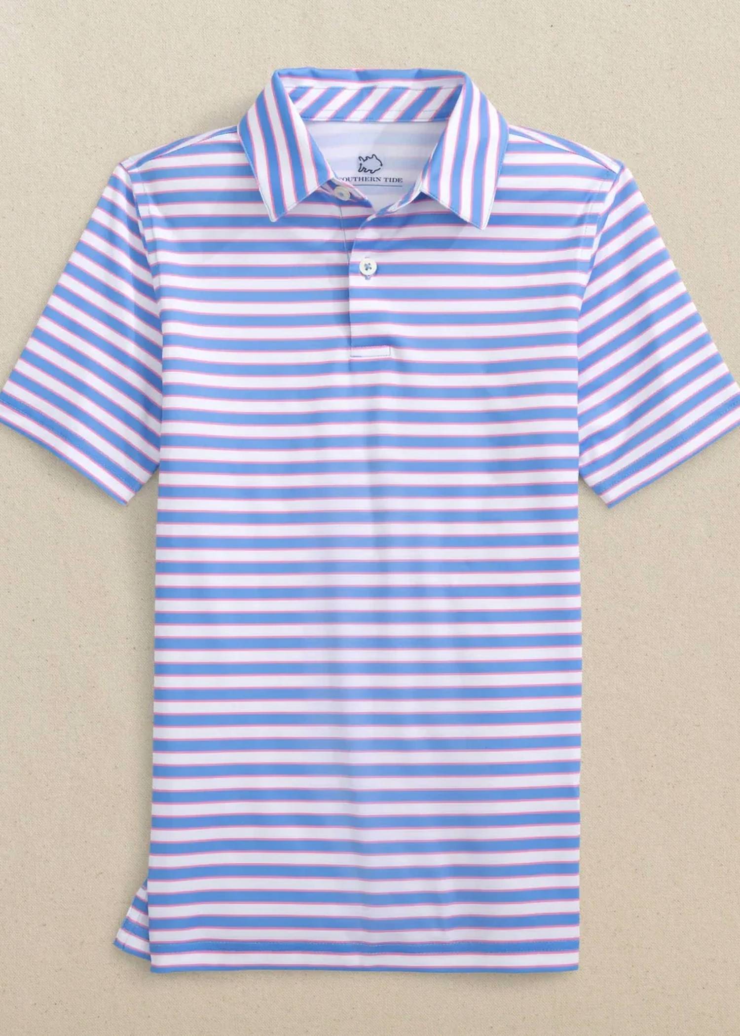 Southern Tide - Boy's Short Sleeve Driver Water Way Stripe Polo