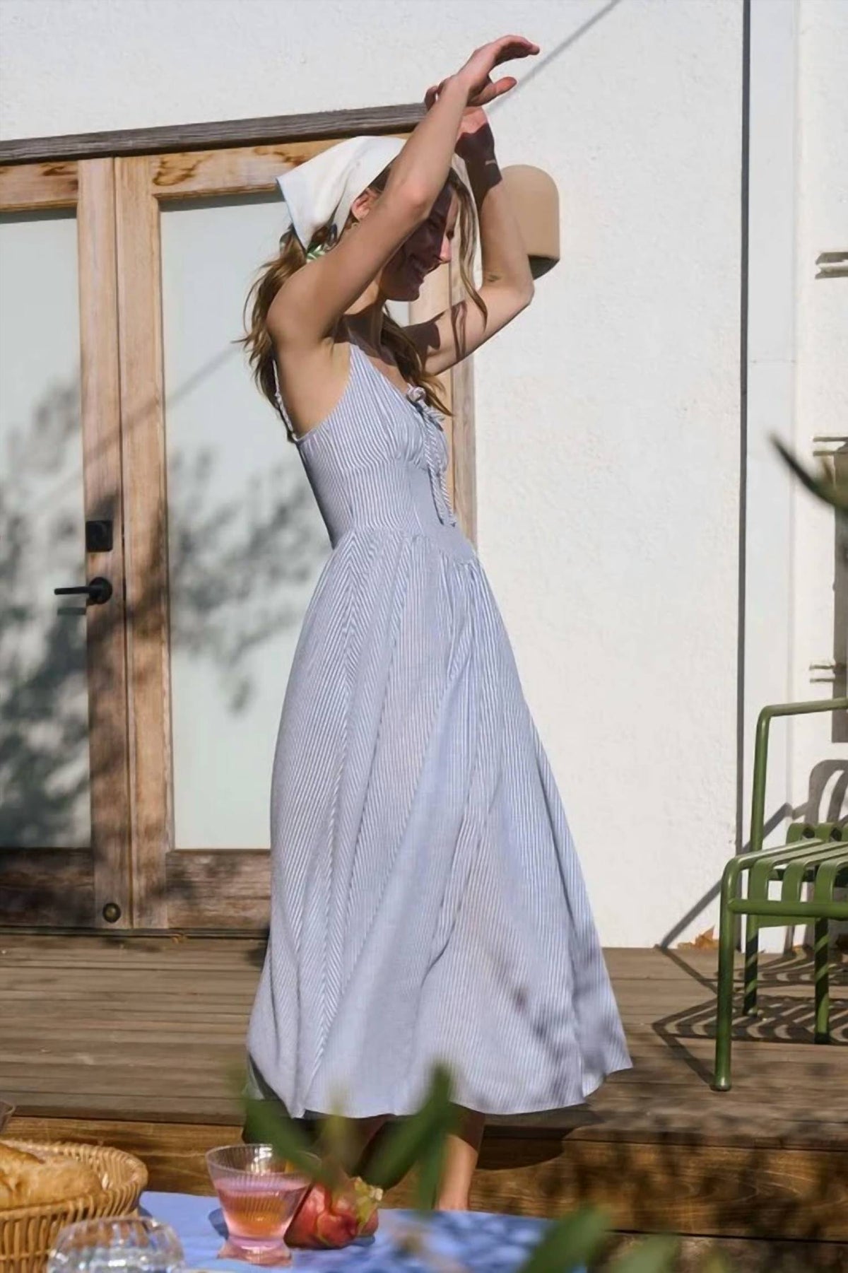 Blu Pepper - Stripe Sleeveless Corset Detail Midi Dress