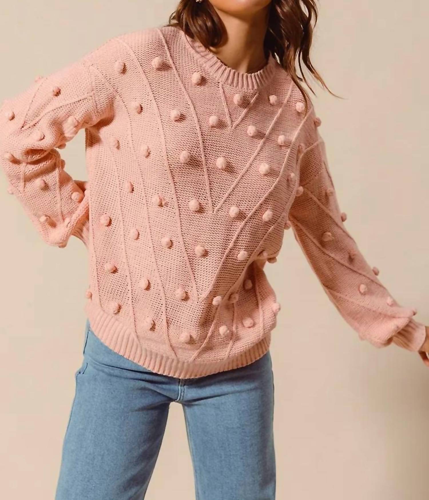 So Me - Pom Pom Textured Knit Sweater Top